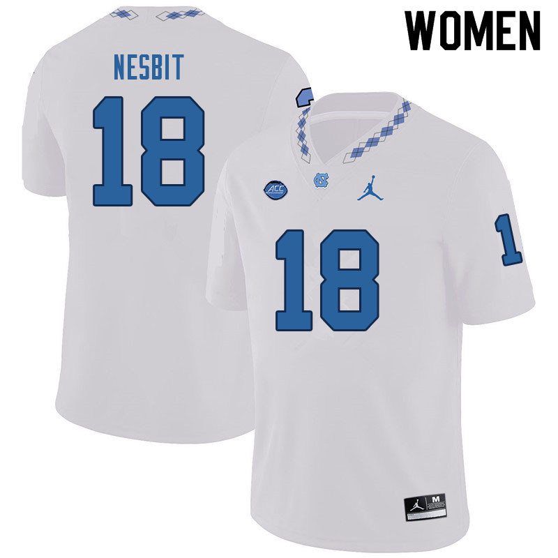 Women #18 Bryson Nesbit North Carolina Tar Heels College Football Jerseys Sale-White